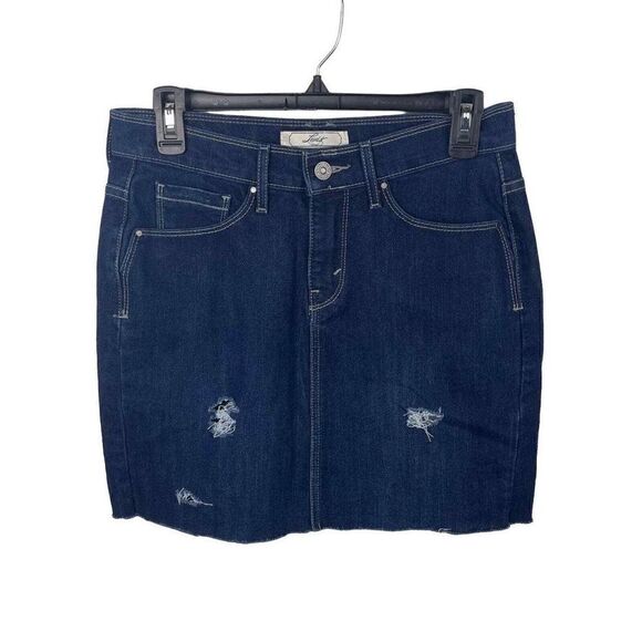 Levi's Y2K Blue Distressed Low Rise Black Tab‎ Skirt Size 4 - Picture 1 of 8